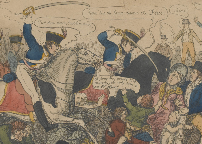 Peterloo Cartoon, "Manchester Heroes". Copyright National Army Museum.
