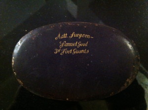 A tin container – for field instruments (stamped as ‘Assistant Surgeon’)  (Courtesy of Mr Gary Barnshaw)