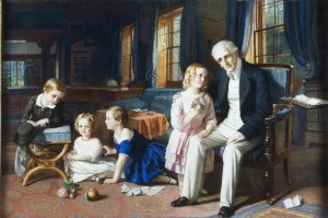The Thorburn painting of The Duke surrounded by his grand-children in the library at Stratfield Saye. The boy in blue became the 4th Duke.