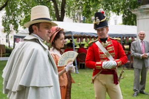 Re-enactors in St. James's Square, near the East India Club where Princess Anne received the New Waterloo Dispatch. Photograph Phil McCarthy.