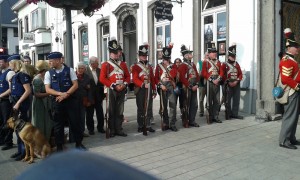 Re-enactors outside the Wellington Museum, Waterloo. This building was the Duke of Wellington's command post for Waterloo, and it was here that the original Waterloo Dispatch was composed.