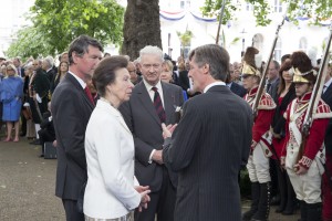 Princess Anne with Peter Warwick and General Sir Evelyn Webb-Carter, organisers of the New Waterloo Dispatch, 21 June 2015. Picture by Phil McCarthy.