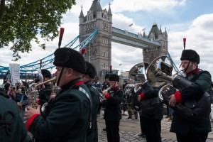 Military bands accompany the New Waterloo Dispatch past Tower Bridge on June 21 2015. Picture by Rex Features / Nils Jorgensen.