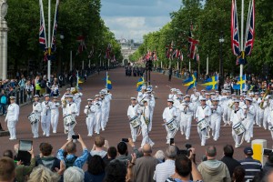 Finnish military band marches up the Mall, as part of the New Waterloo Dispatch procession. Picture by Rex Features / Nils Jorgensen.