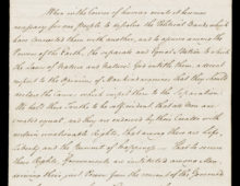 A high resolution photograph of the declaration of American independence. The declaration is handwritten in black ink on a piece of yellowed parchment.