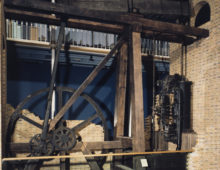 A modern photograph of the Bolton and Watt steam engine inside a museum