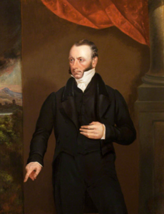 painting of William Crawshay standing wearing black coat