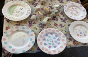 plates with sponge printed designs